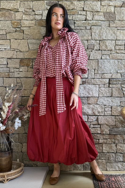 Nonni Gingham Poet Blouse Sangria